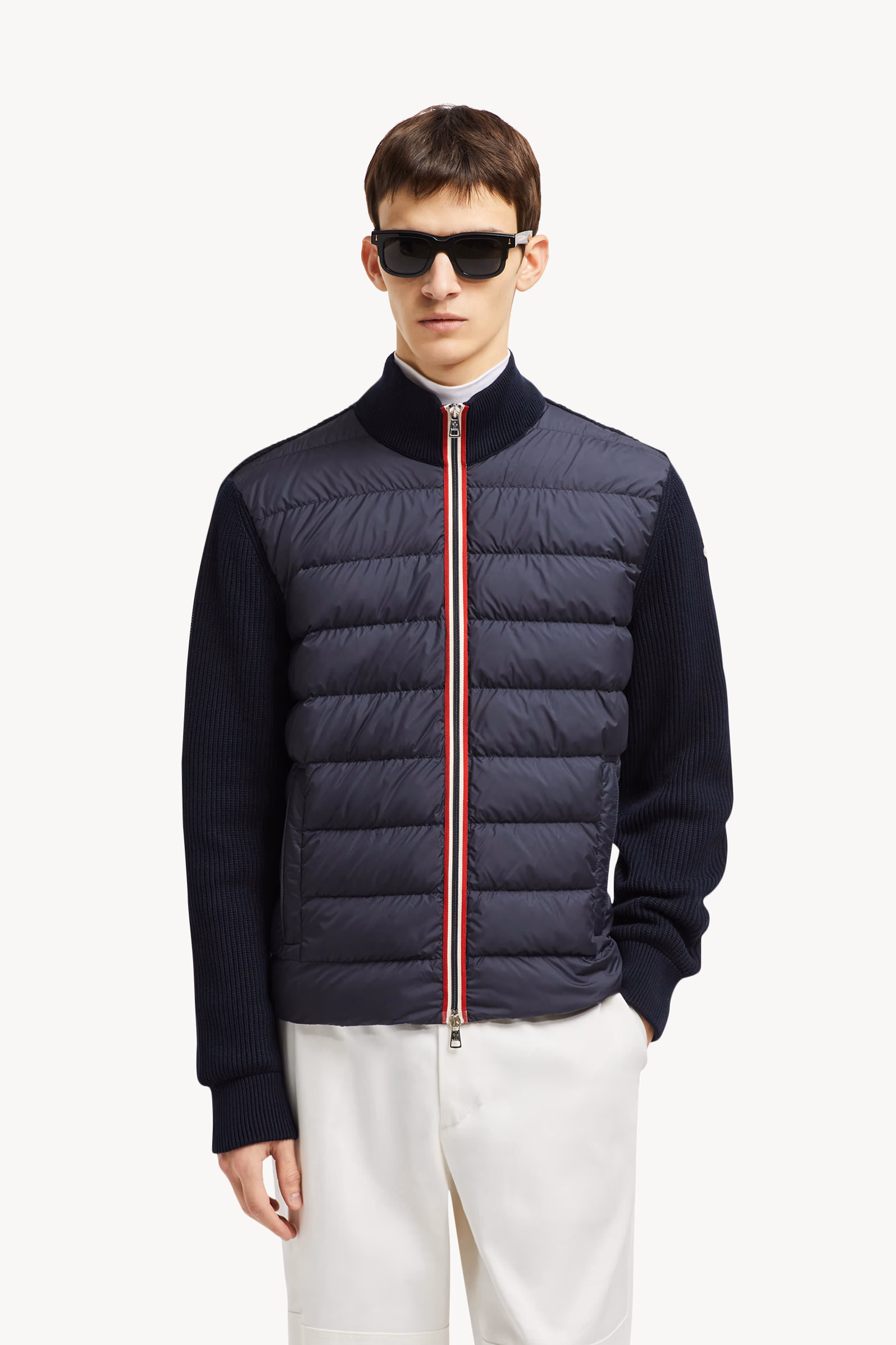 Cárdigan acolchado de algodón con cremallera Hombre Azul marino Moncler 0